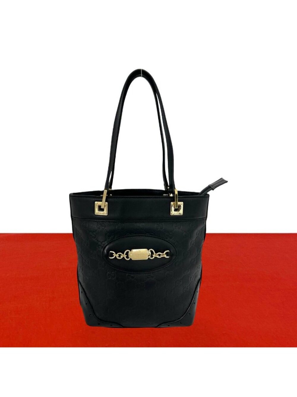 Gucci Guccissima Logo Leather Tote Shoulder Bag Black